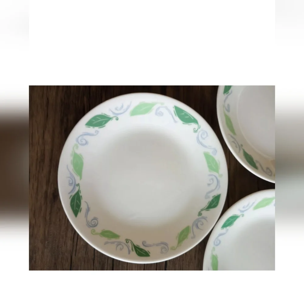 Corelle Spearmint Bread Plates White Green Leaves Blue Scrolls 6.75